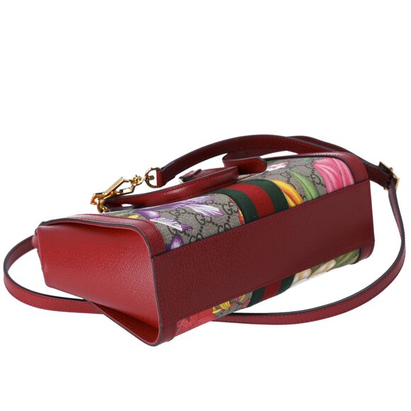 GUCCI Ophidia GG Flora Tote Bag 547551 Brown Red Multi PVC Leather - Picture 6 of 8